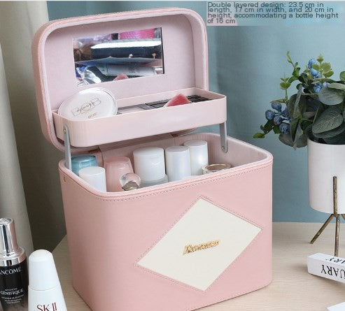 Pink Cube Makeup Bag with Zipper, Medium or Large Double Layer