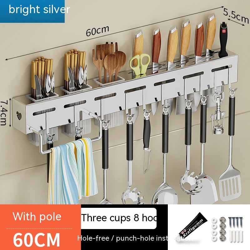 No-Drill Kitchen Wall Rack with Hooks, 30 to 60 cm