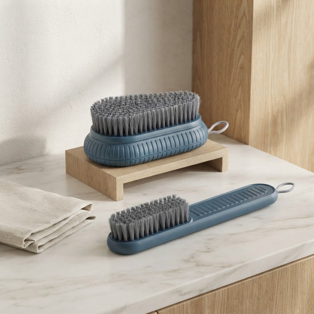 Hand-Shaped Soft-Bristle Scrub Brush with Hanging Ring, Blue