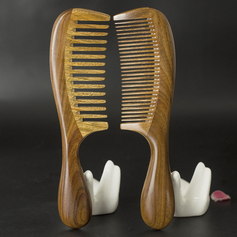 Green Sandalwood Round Handle Comb, Standard or Wide Tooth, 18 cm