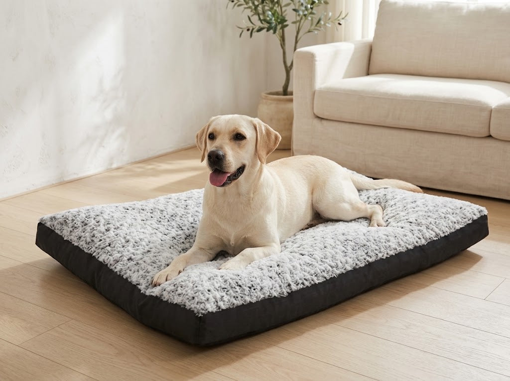 Reversible Dog Crate Bed with Velvet and Oxford Sides, 23 x 18 in, Grey