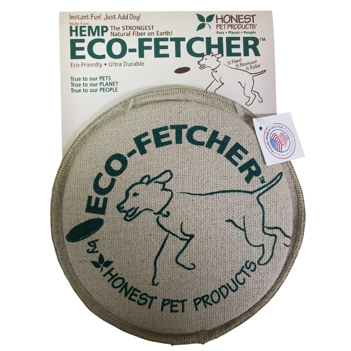 Handmade Hemp Canvas Dog Flying Disc, 9 x 9 in