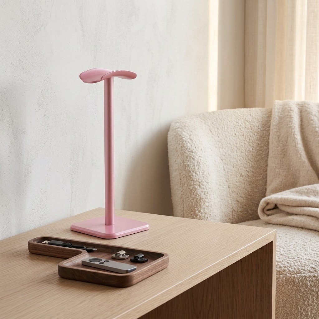 Aluminum Headset Stand with Soft TPU Rest, Pink