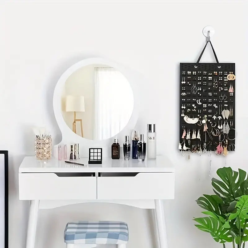 Hanging Felt Jewelry Organizer, Foldable Storage Bag with Compartments