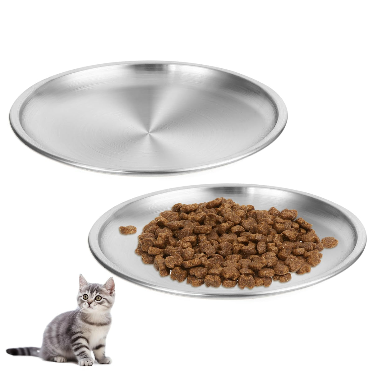Shallow Stainless Steel Cat Bowls, 5.5 in, Set of 2