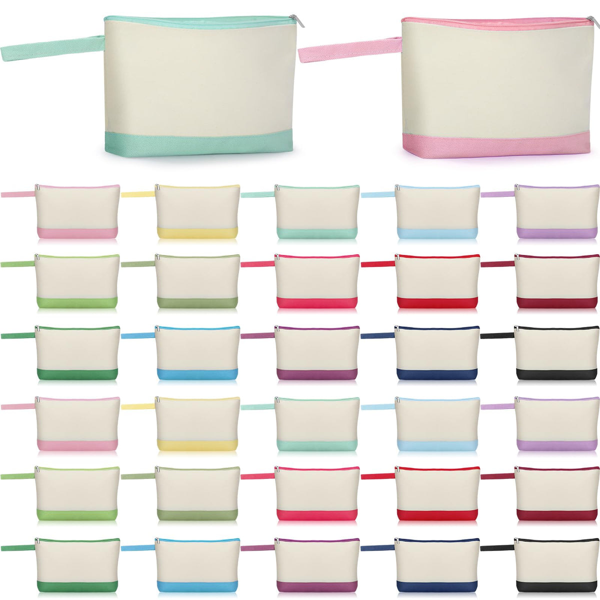 Canvas Zipper Makeup Bags in Bulk, 30 Pack, 10.2 x 5.5 in