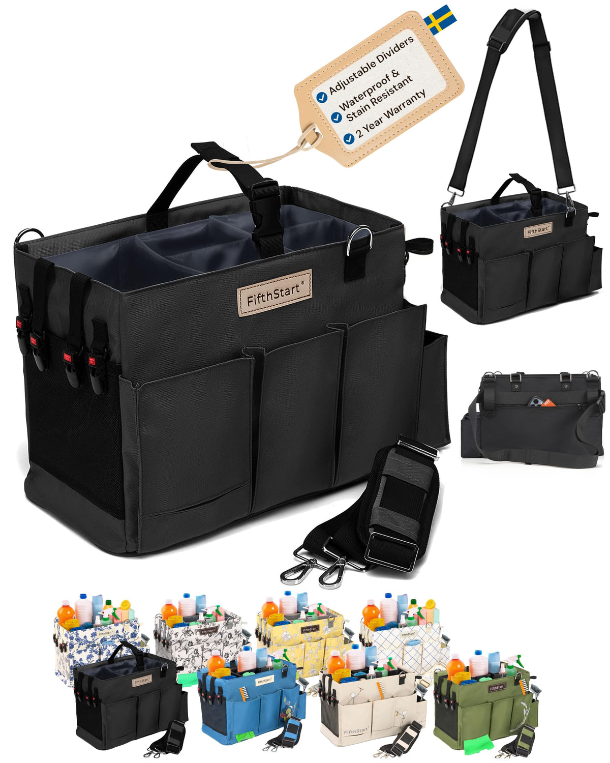 Multi-Use Caddy Bag with 9 Pockets and Mesh Base, Small, Black