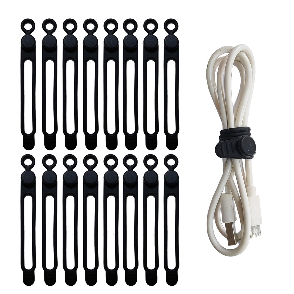 Reusable Silicone Cable Ties, 4.2 in, 16 Pack, Black