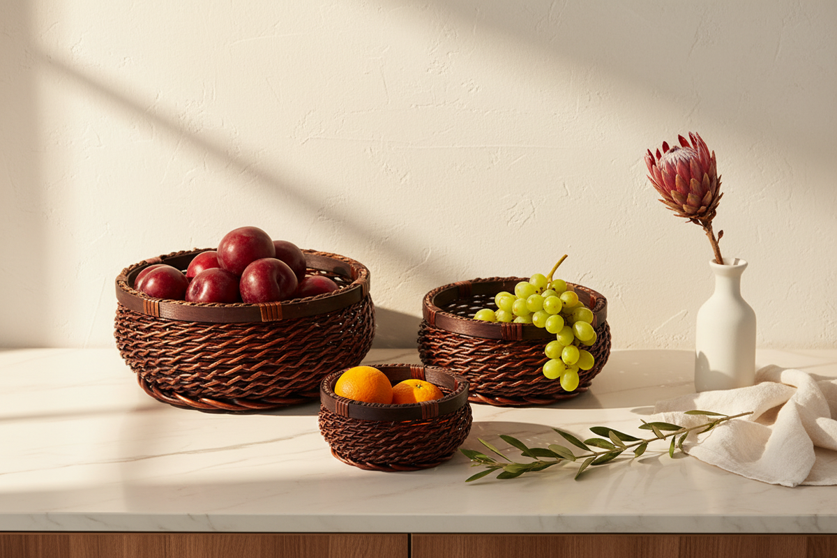 Dark Mahogany Woven Rattan Basket Set of 3 – EVERVESTA Luxury Kitchen