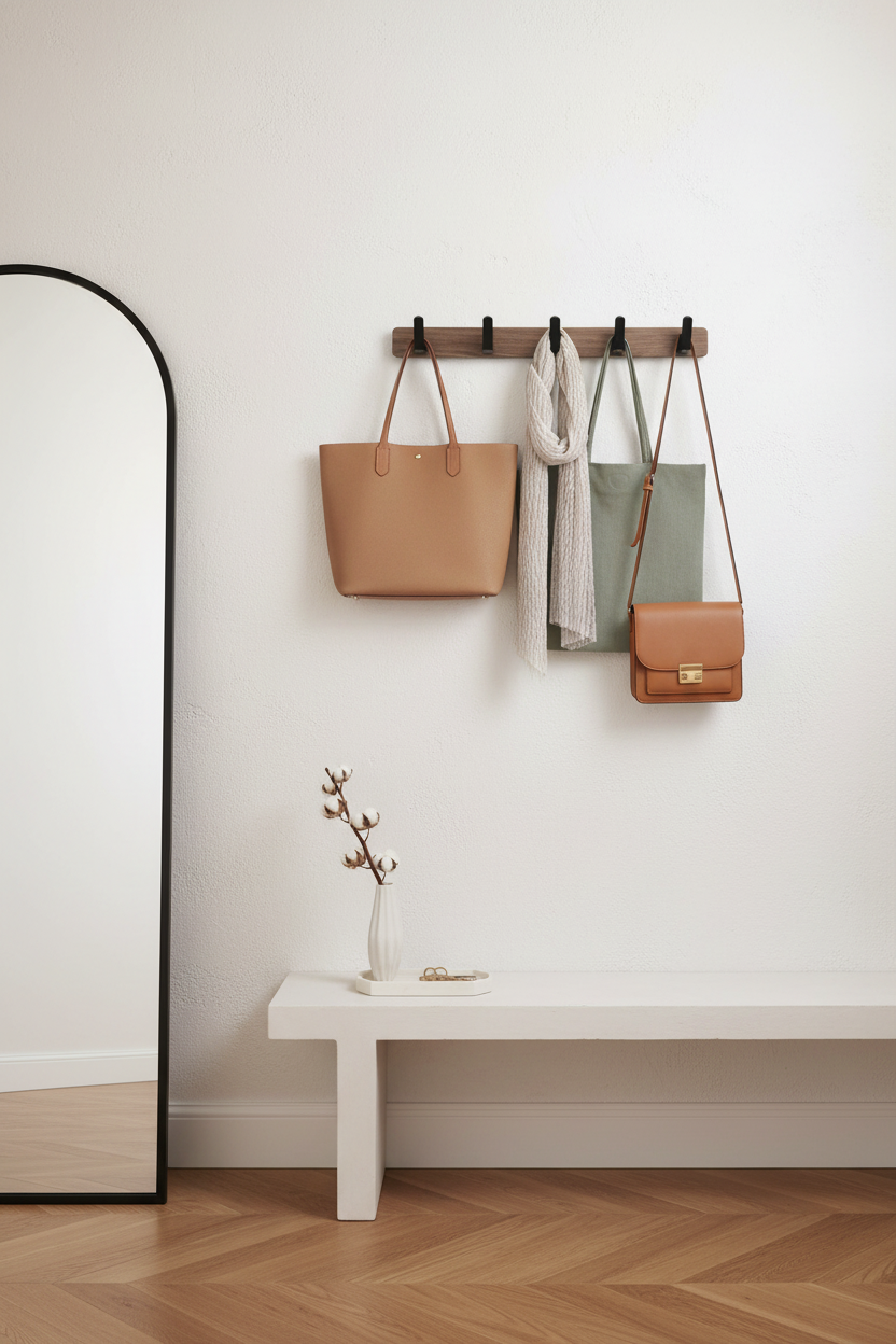 Dark Walnut & Matte Black Wall Hook Rail – EVERVESTA Luxury Entryway