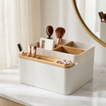 Nordic Bamboo Desk Organizer with Front Compartment, Apricot or White