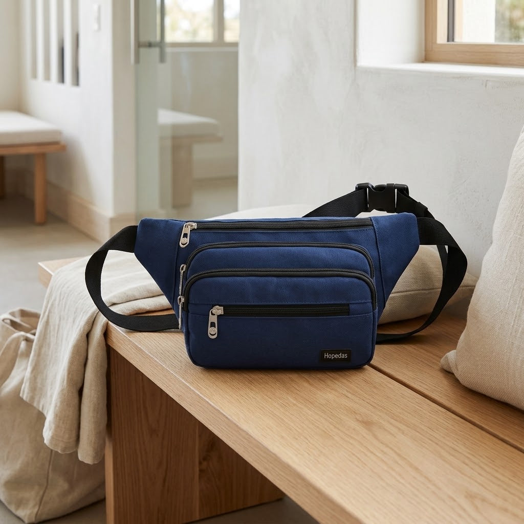 Waterproof Nylon Fanny Pack with Adjustable Belt, Blue