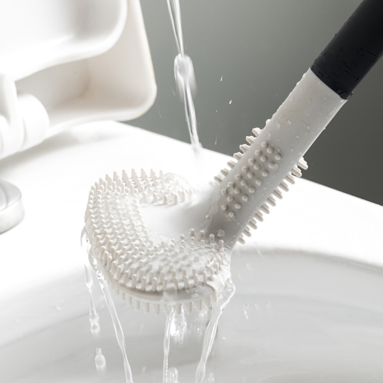 Double-Sided Silicone Toilet Brush for Bowl and Rim