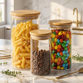 Stackable Glass Storage Jars with Bamboo Lids, 3 Sizes, Set of 3