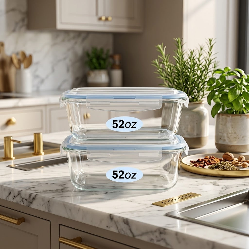 Large Glass Food Storage Containers with Locking Lids, 52 oz, 2-Pack