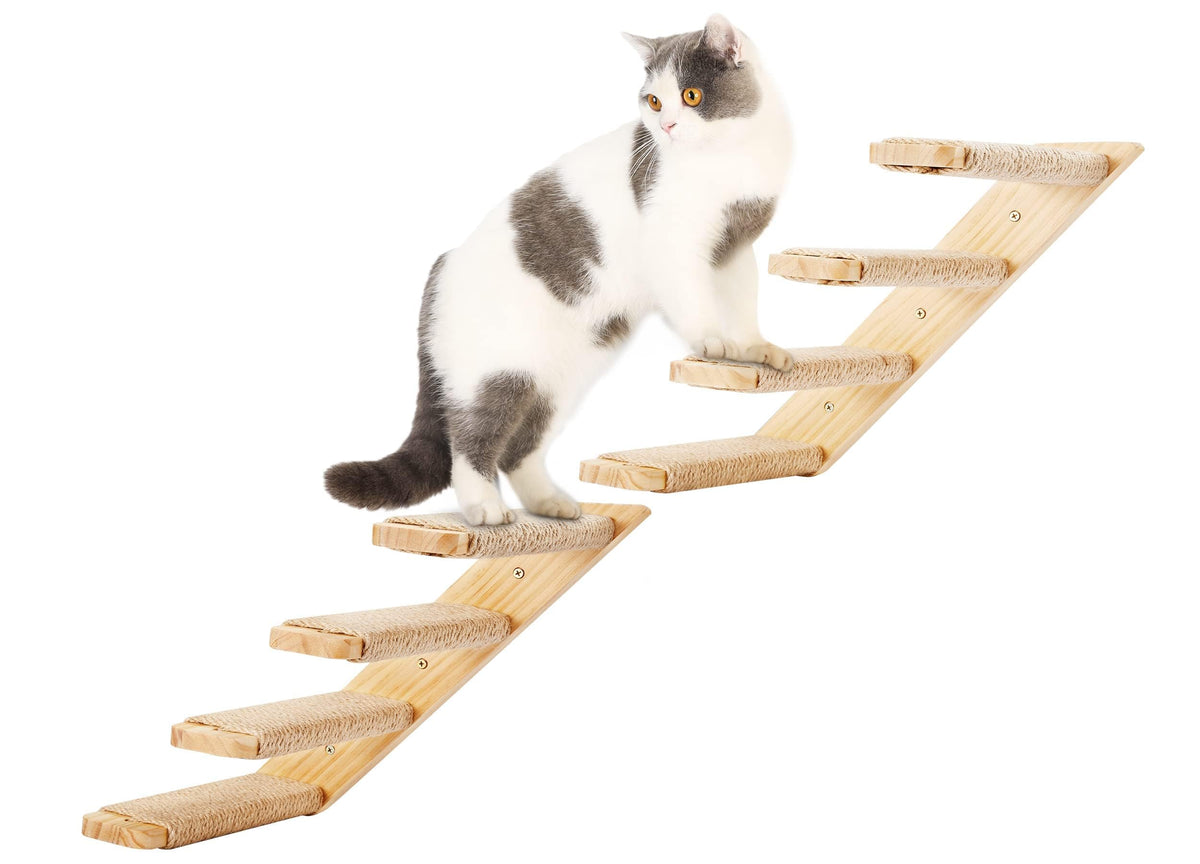 Reversible Cat Wall Stair with 4 Steps and 2 Shelves, Pine and Jute
