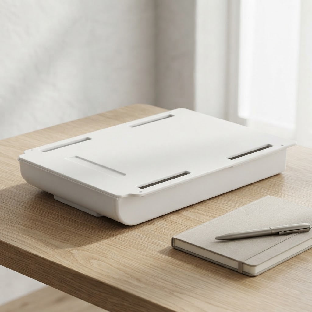 Adhesive Under-Desk Pull-Out Drawer, ABS, White or Grey