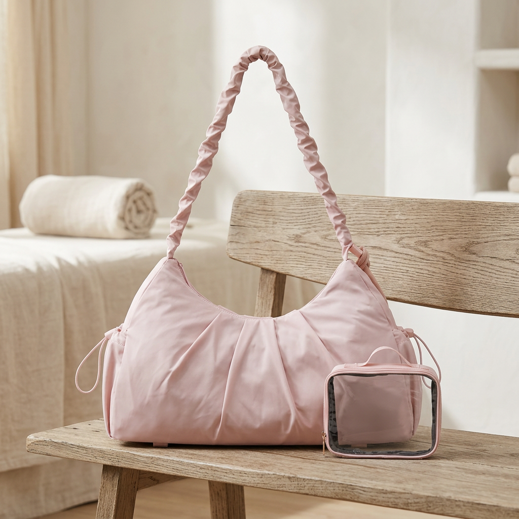 Water-Resistant Gym Duffel with Hidden Yoga Mat Straps, Pink