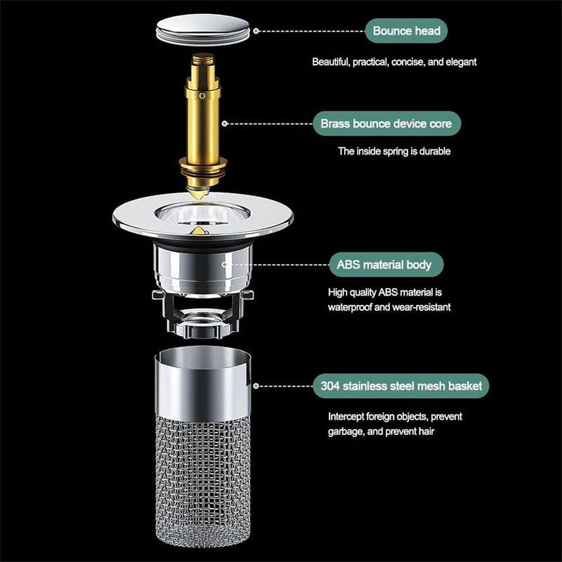 Pop-Up Sink Drain Stopper with Hair Catcher Basket, 2 Pack