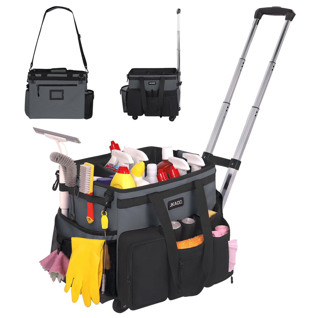 Rolling Cleaning Caddy Bag with Detachable Trolley, 40 L, Gray