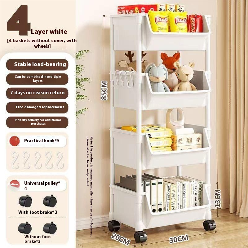 360° Rotating Rolling Storage Cart, 2 to 5 Tiers, White