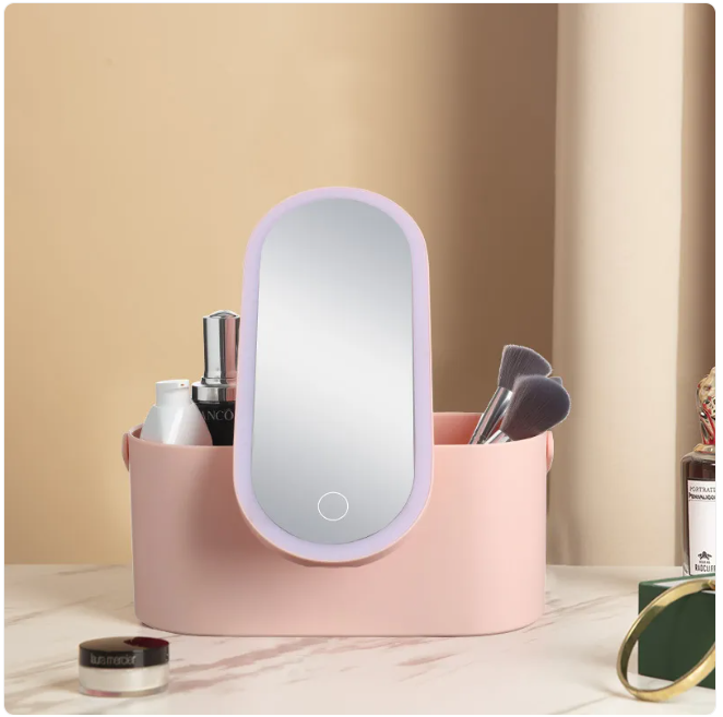 Portable LED Mirror Makeup Organizer, USB Rechargeable, 24.1 cm