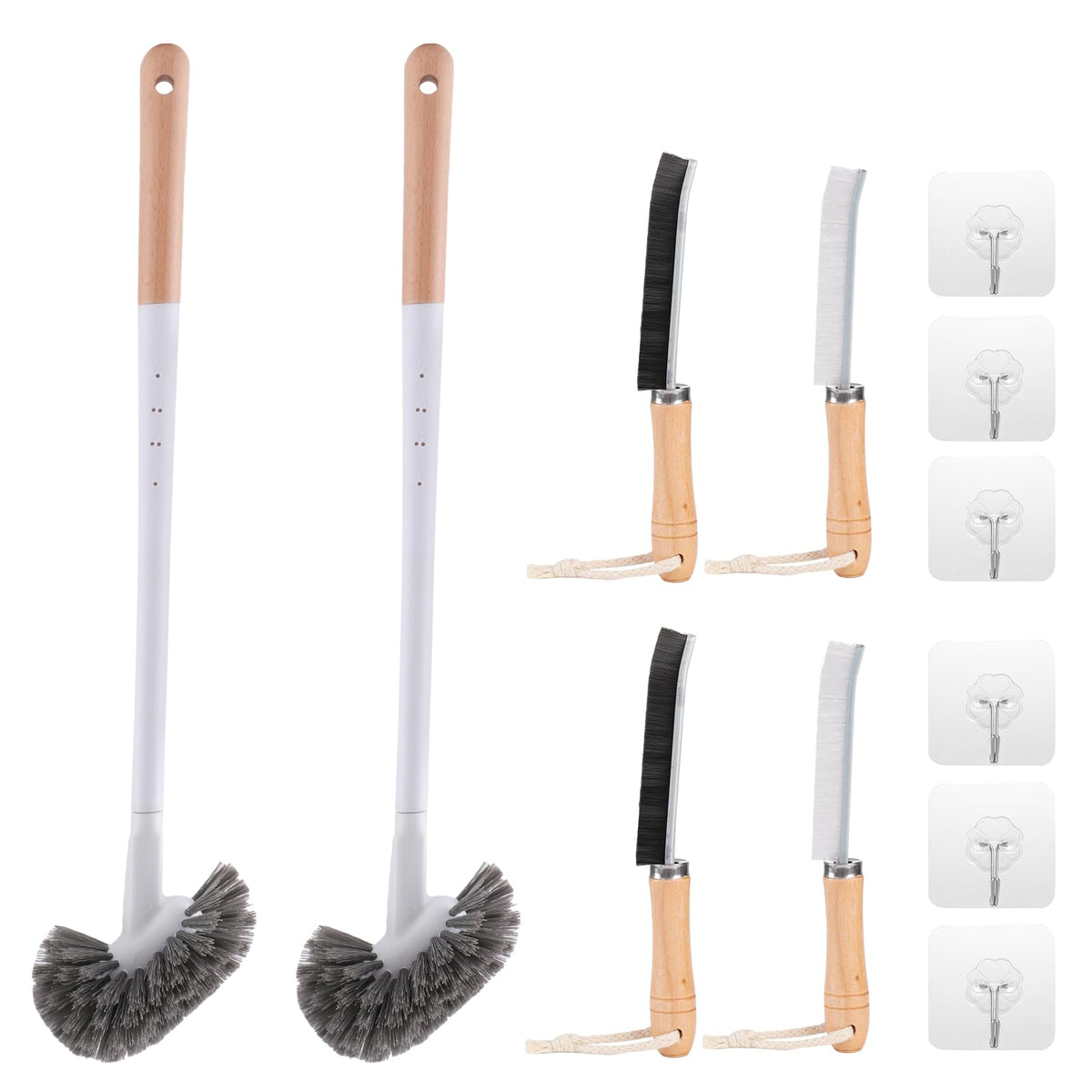 Curved Toilet Brush and Crevice Brush Kit, Set of 6