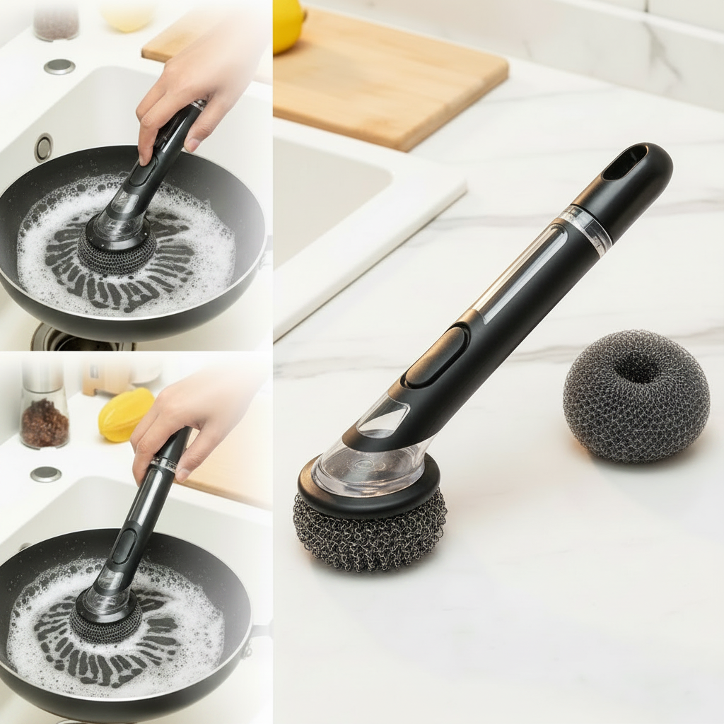 Dish Brush with Steel Wool Attachment