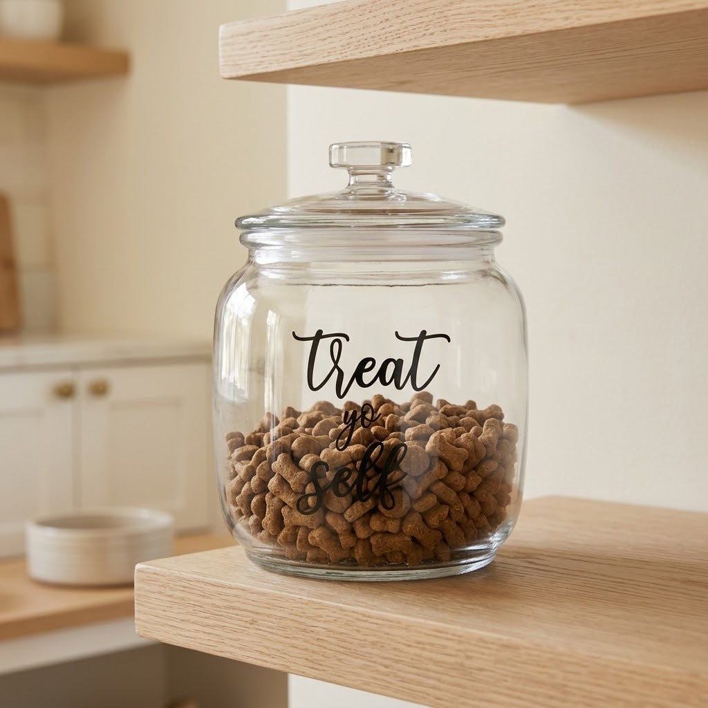 Glass Dog Treat Canister with Airtight Lid, Holds 2 lb
