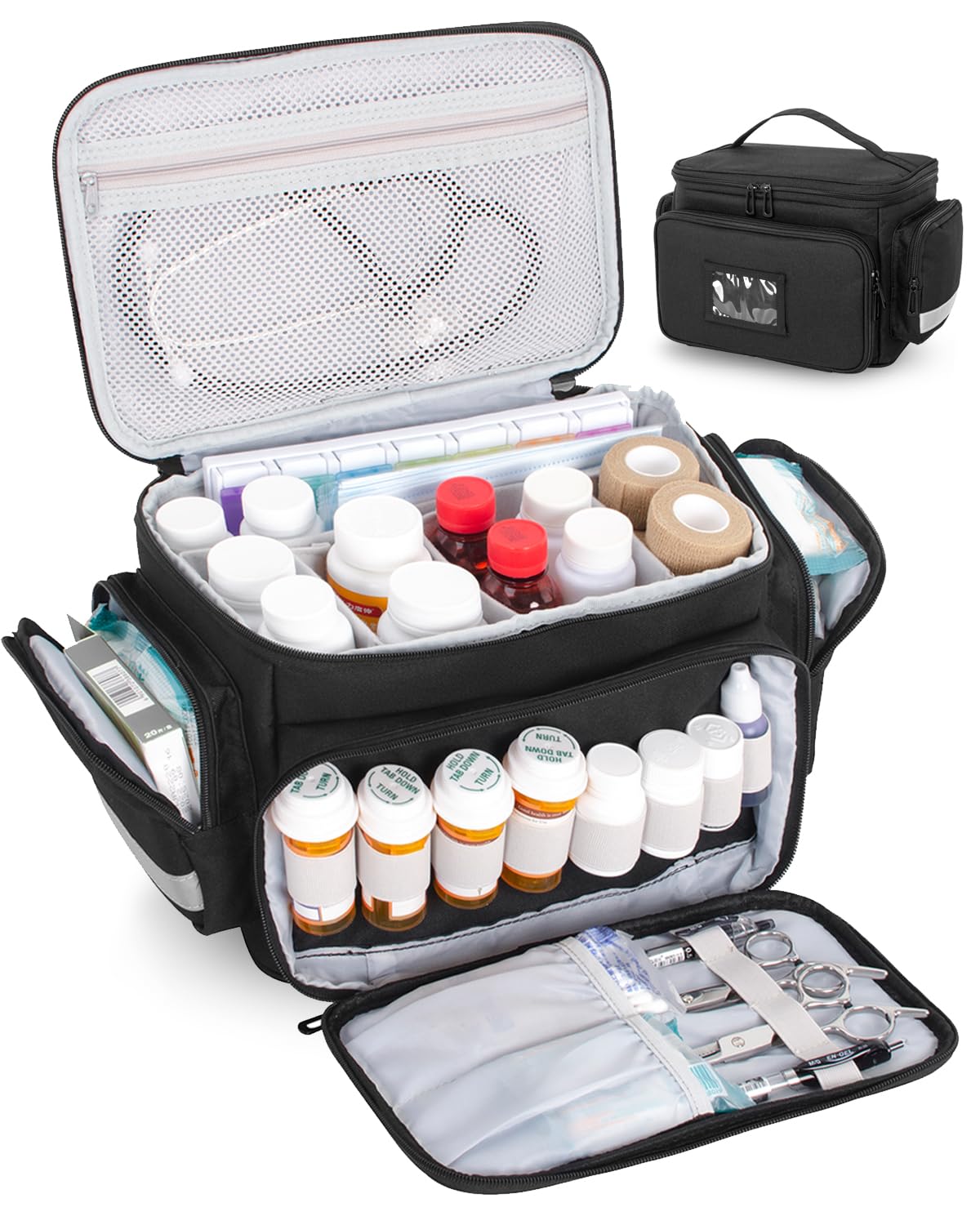 Medicine Organizer Bag with Removable Dividers and Multiple Pockets