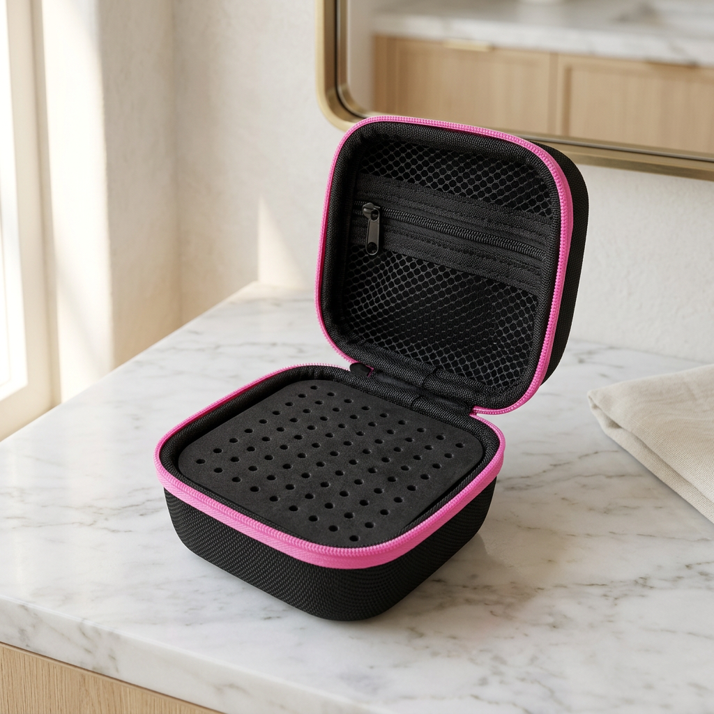 81-Hole Nail Drill Bit Case, Dust-Proof Portable Organizer, Pink