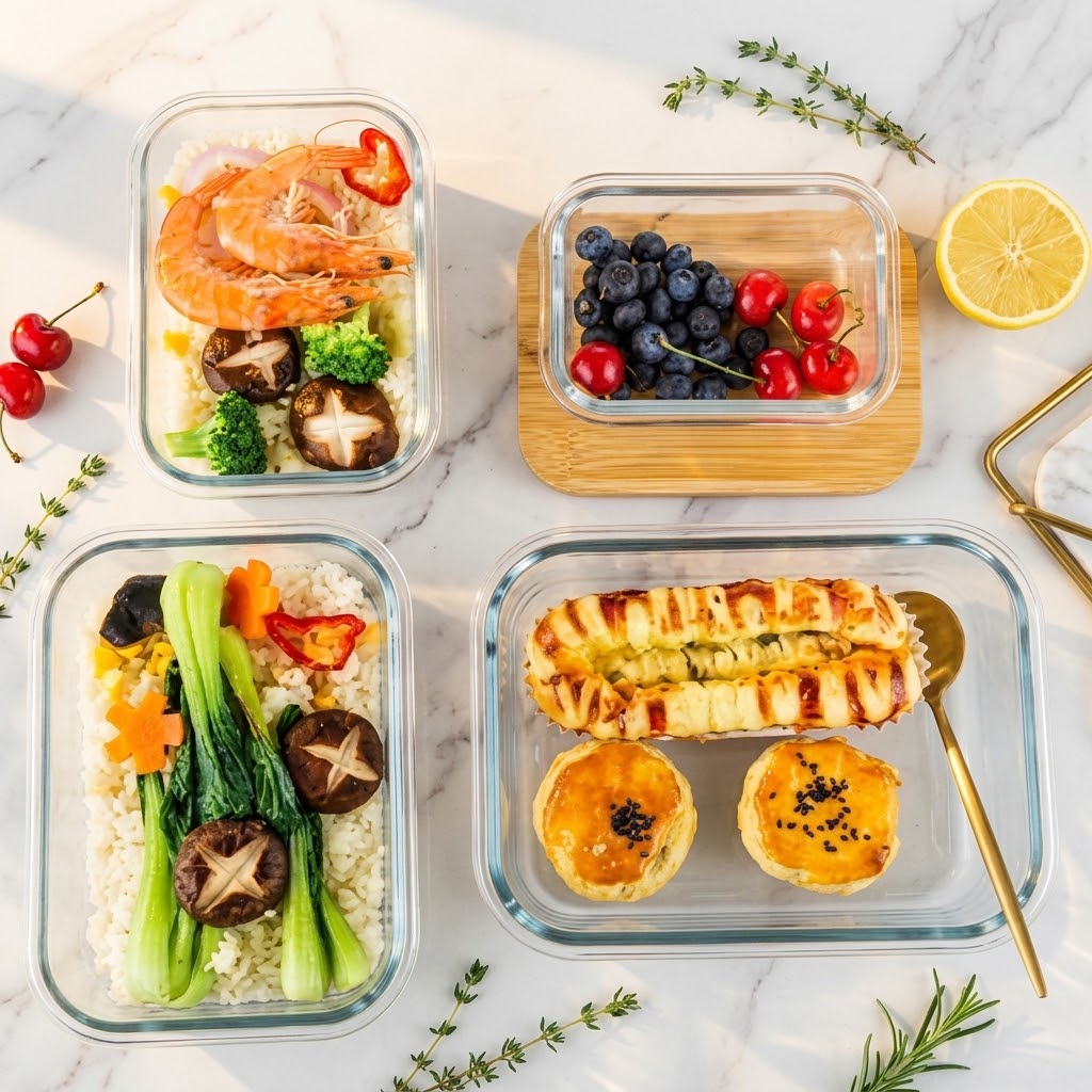 Borosilicate Glass Lunch Box with Bamboo Lid, Multiple Shapes
