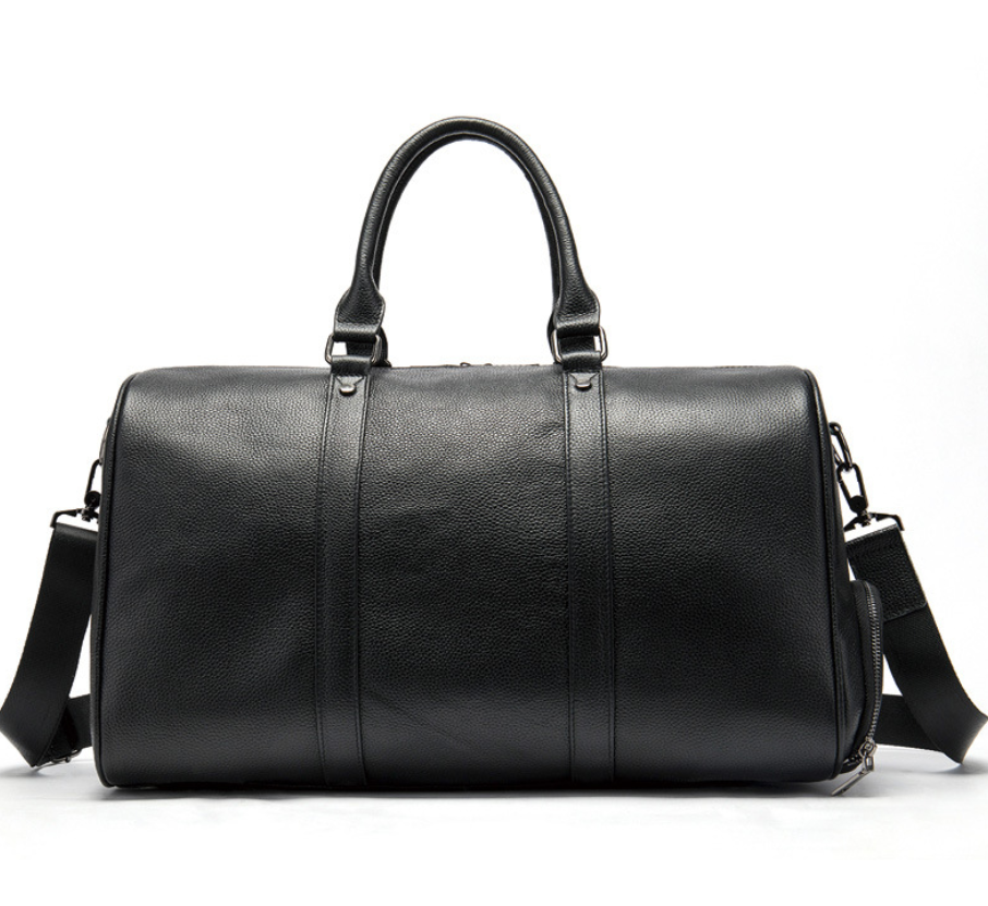 Leather Travel Shoulder Bag, 45 x 25 x 20 cm, Black or Brown