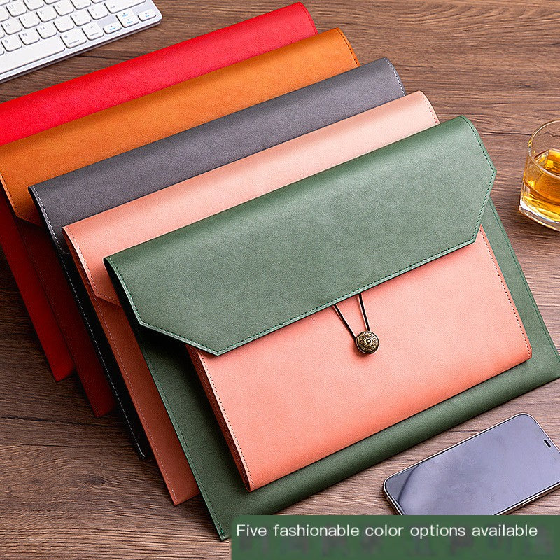 A4 PU Leather Document Bag, Three-Layer Storage, Button Closure