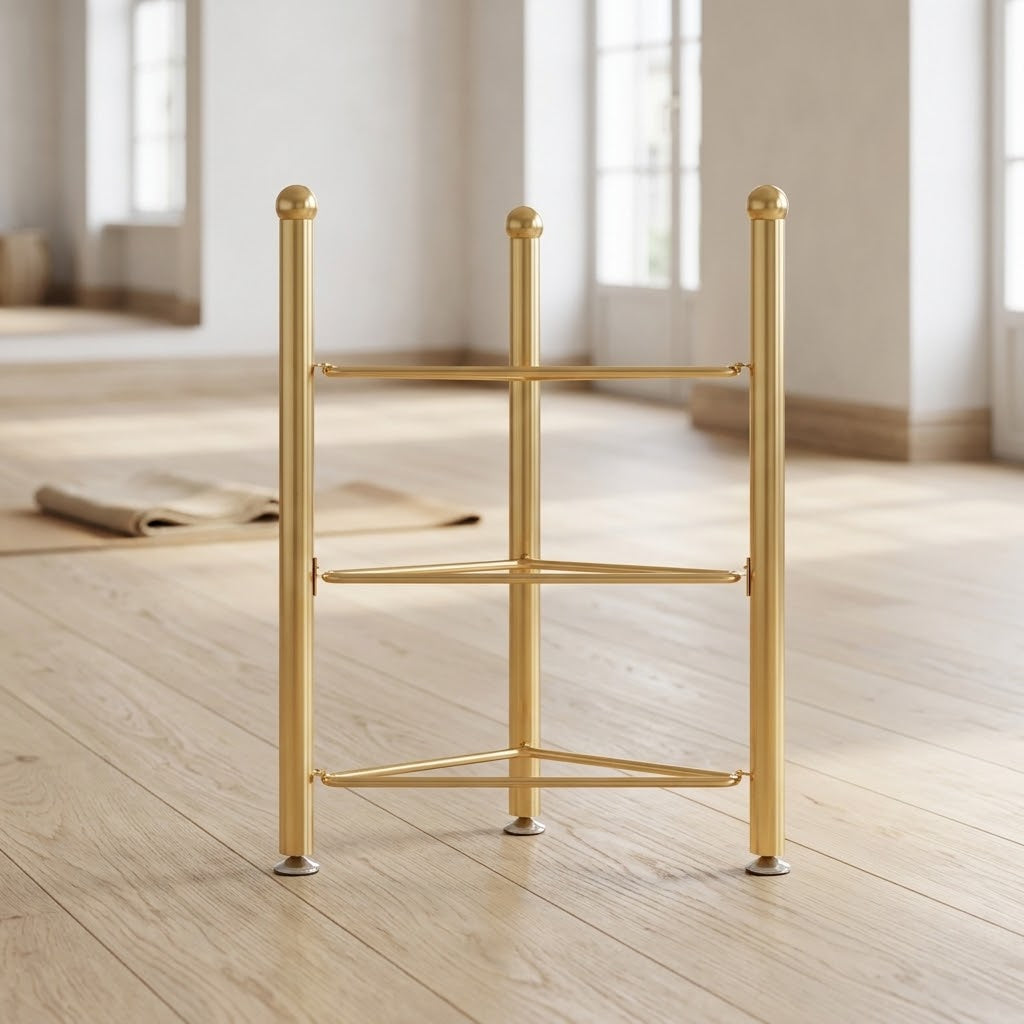 3-Tier Half Balance Ball Storage Rack, Gold Metal, 27.5 in Wide