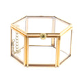 Hexagonal Clear Crystal Jewelry Box with Gold Trim, 8 x 7 cm