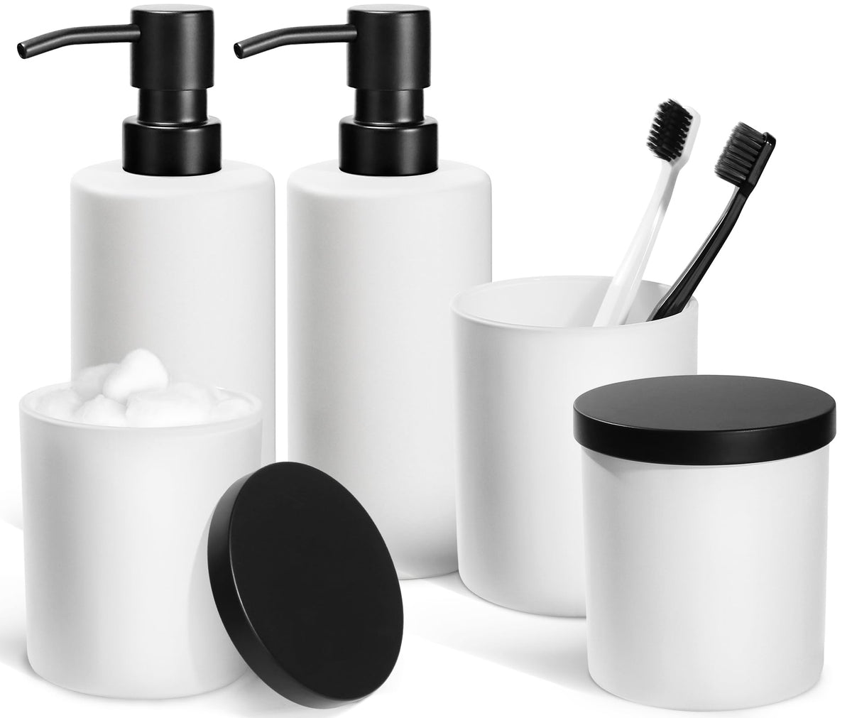 White Matte Glass Bathroom Accessories Set, 5 Pieces