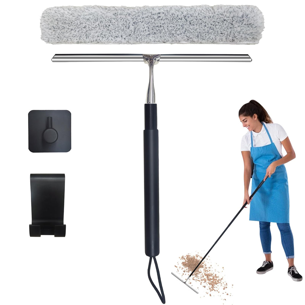 Telescopic Window Squeegee Kit with Microfiber Scrubber, 59 in
