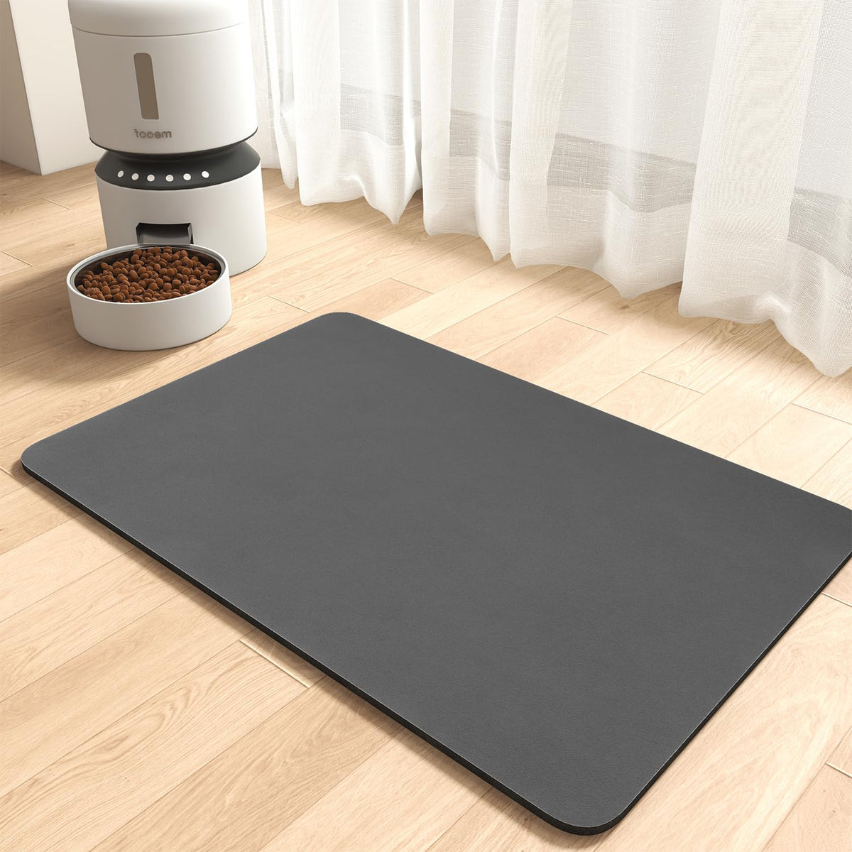 Absorbent Quick-Dry Pet Feeding Mat, 17 x 28 in, Dark Grey