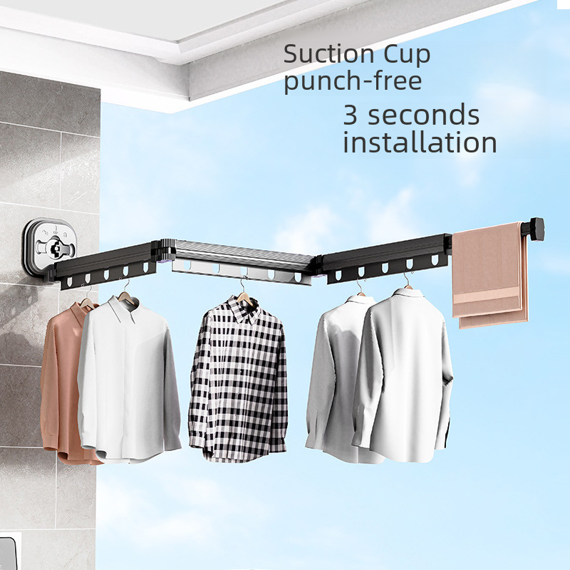 Wall-Mounted Foldable Drying Rack, Suction or No-Drill Mount