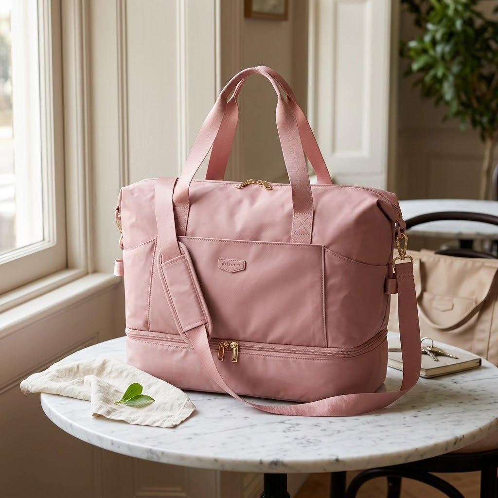 Expandable 50L Weekender Bag with Shoe Compartment, Dark Pink