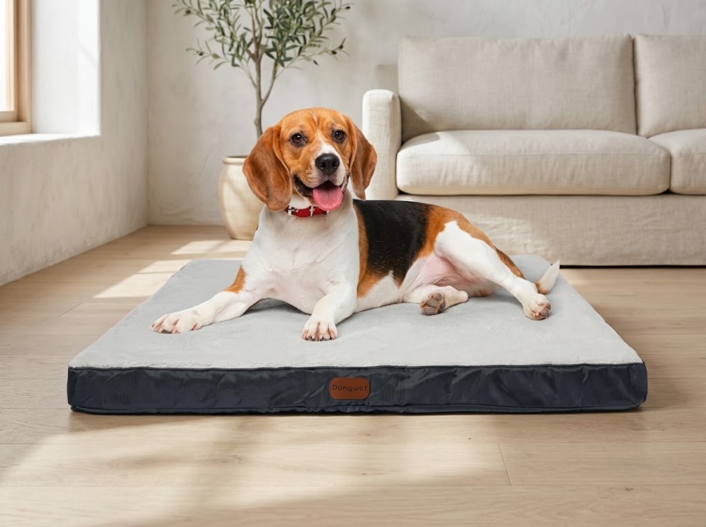 Reversible Dog Bed with Egg Crate Foam, Sherpa and Oxford, Blue and White