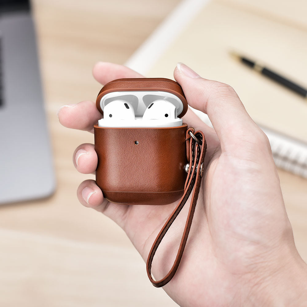 Leather AirPods Case with Lanyard and Flannel Lining