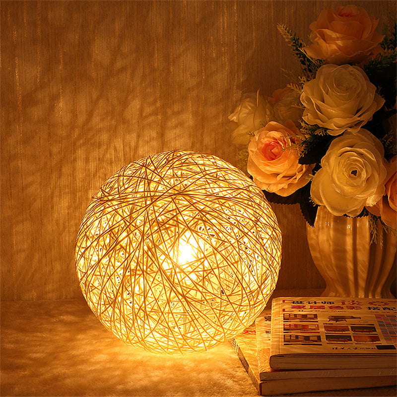 Rattan Ball LED Table Lamp, USB, Warm White, 15 cm