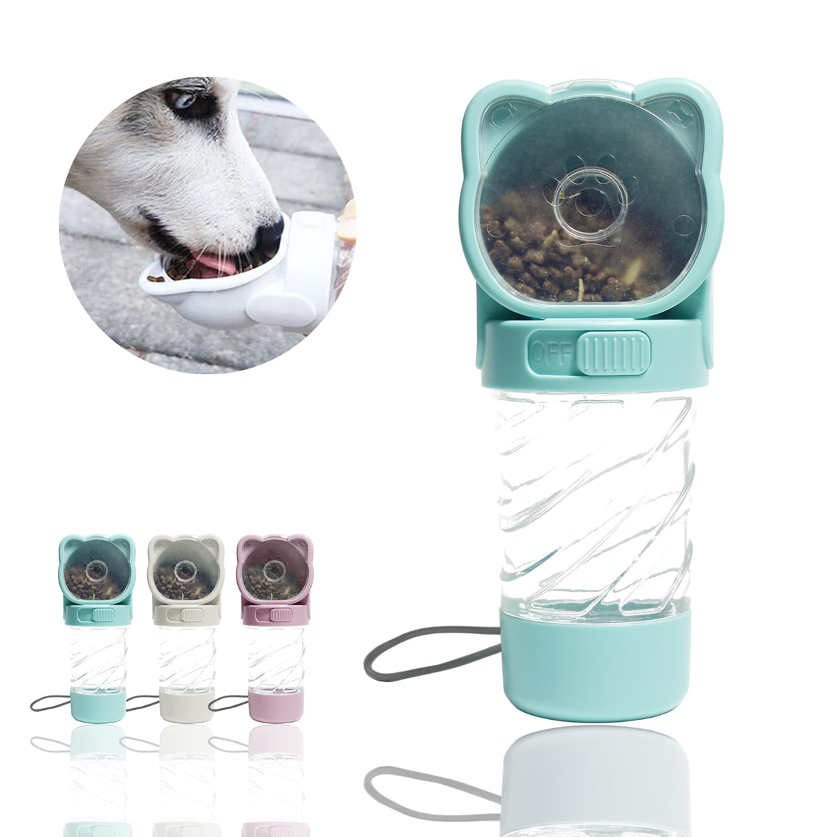 3-in-1 Dog Water Bottle with Food Container and Bag Dispenser, Green