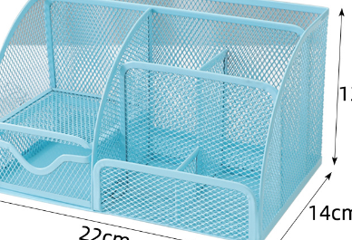 Metal Mesh Desktop Organizer with Seven Compartments for Pens and Files