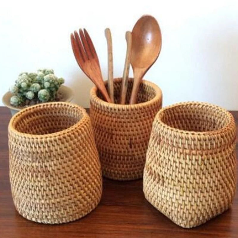 Handmade Rattan Storage Box for Cosmetics, Square, Tower or Cylinder