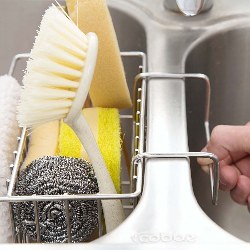Compact Metal Kitchen Sink Caddy & Sponge Holder, No-Drill