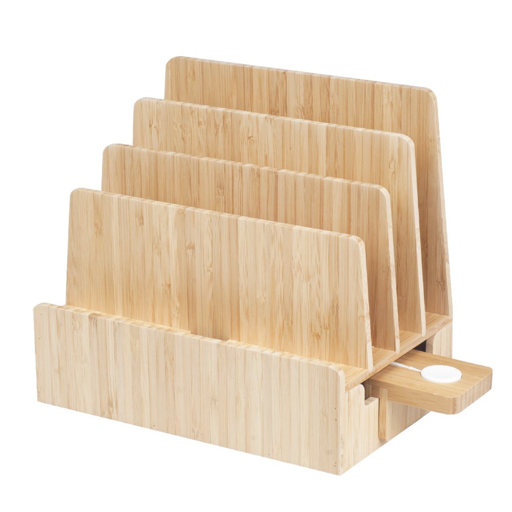 Slim Bamboo Charging Station with Watch Charger Adapter