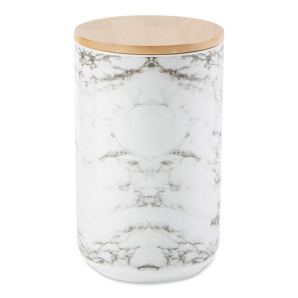 Ceramic Lattice Paw Pet Treat Jar with Bamboo Lid, 4 x 6.5 in, White